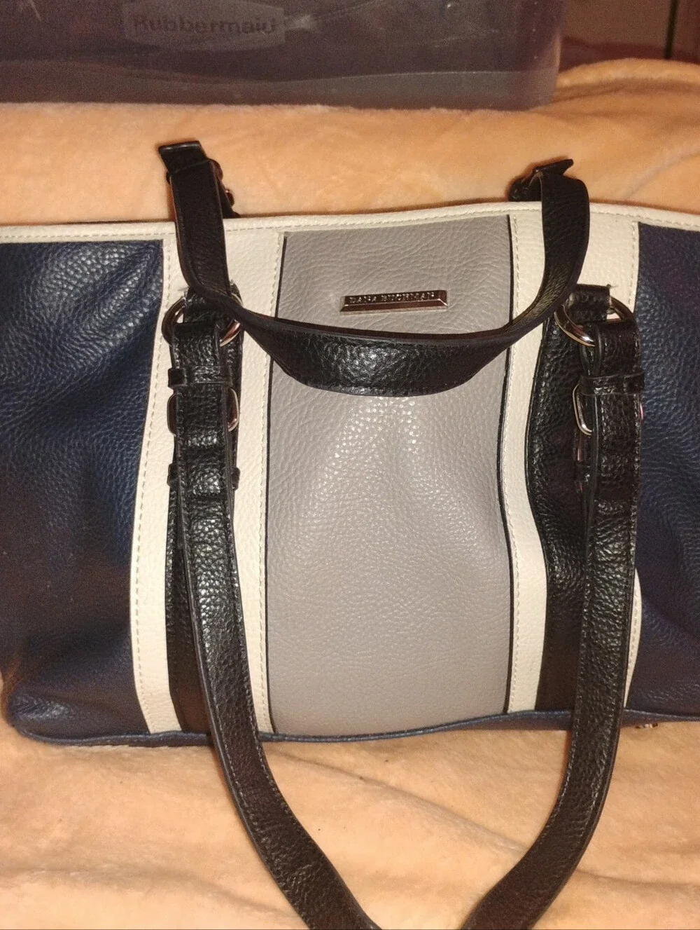 Dana Buchman Tri-Panel Vegan Leather Satchel - Navy, Gray & White